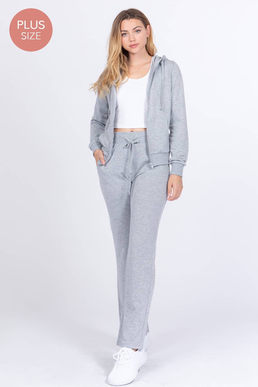 Active Basic | Active USA - Wholesale Lounge Set - Women's - [PLUS SIZE] Long Slv Hoodie Jacket & Pants Sweatsuit Set  19