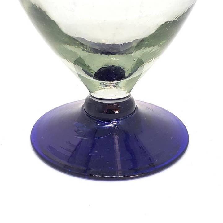 MexHandcraft - Wholesale Wine Glass - Mexican Cobalt Blue Rim 12 oz Short Stem Wine Glasses