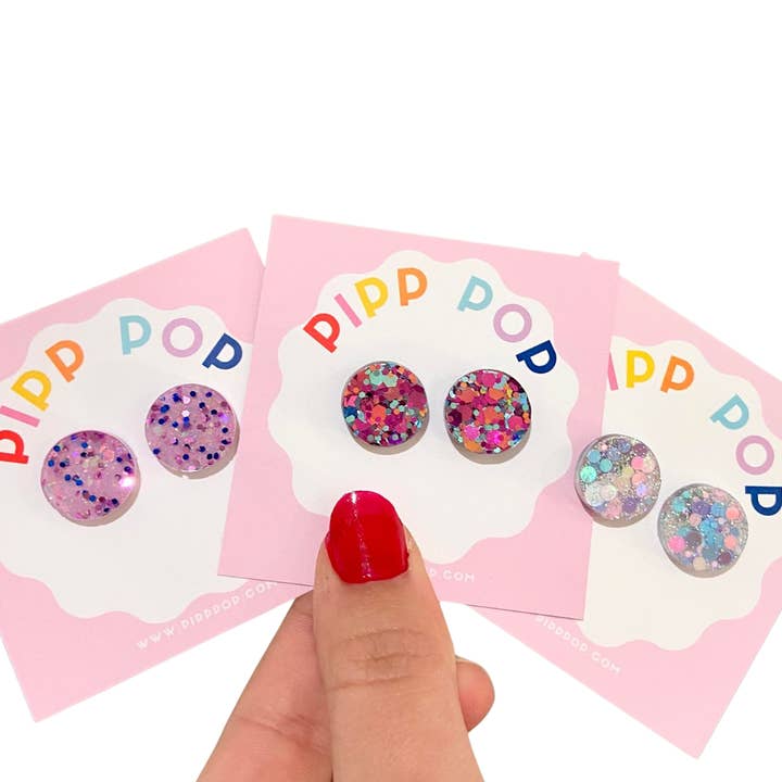 Pipp Pop - Wholesale Stud/Post Earrings - Glitter Resin Studs - 34 Colours Available
