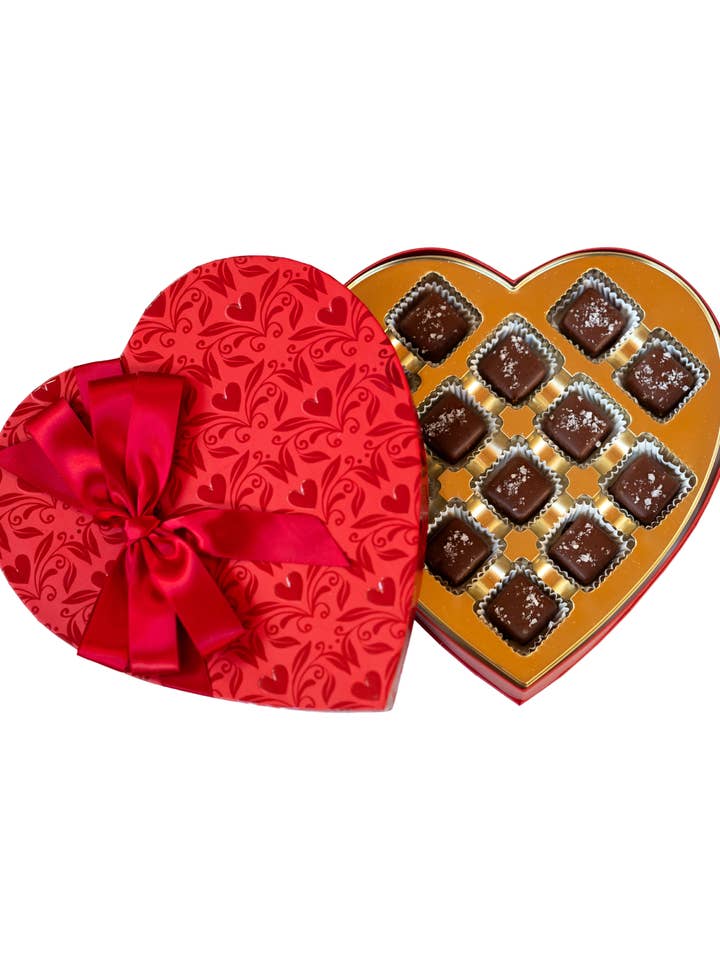 Valentine's Heart Box - Artisan Sea Salt Caramels for wholesale by Bixby Chocolate
