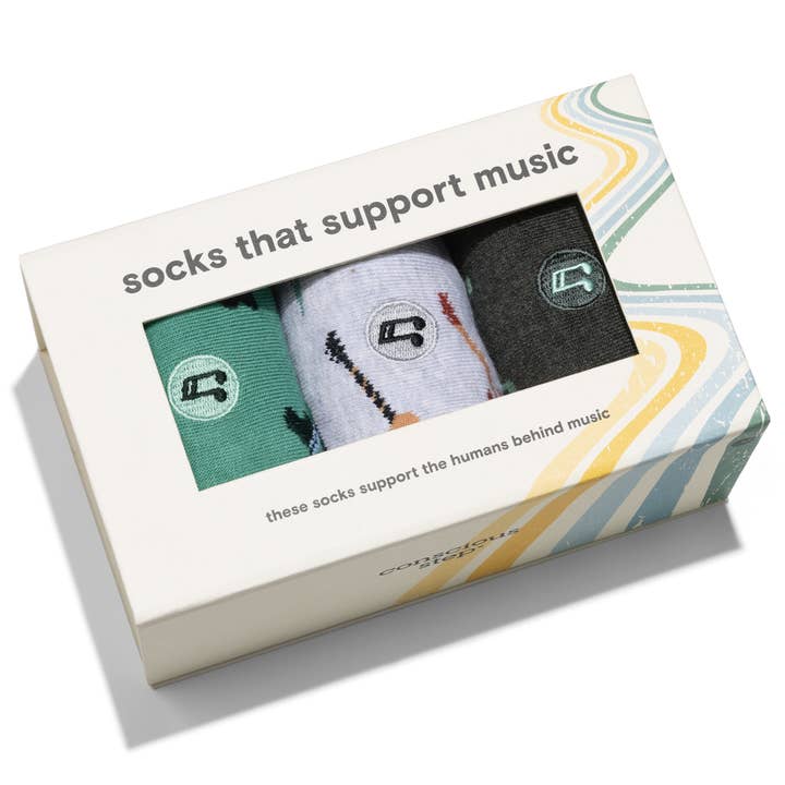 Coffret de chaussettes qui soutiennent la musique pour la vente par Conscious Step