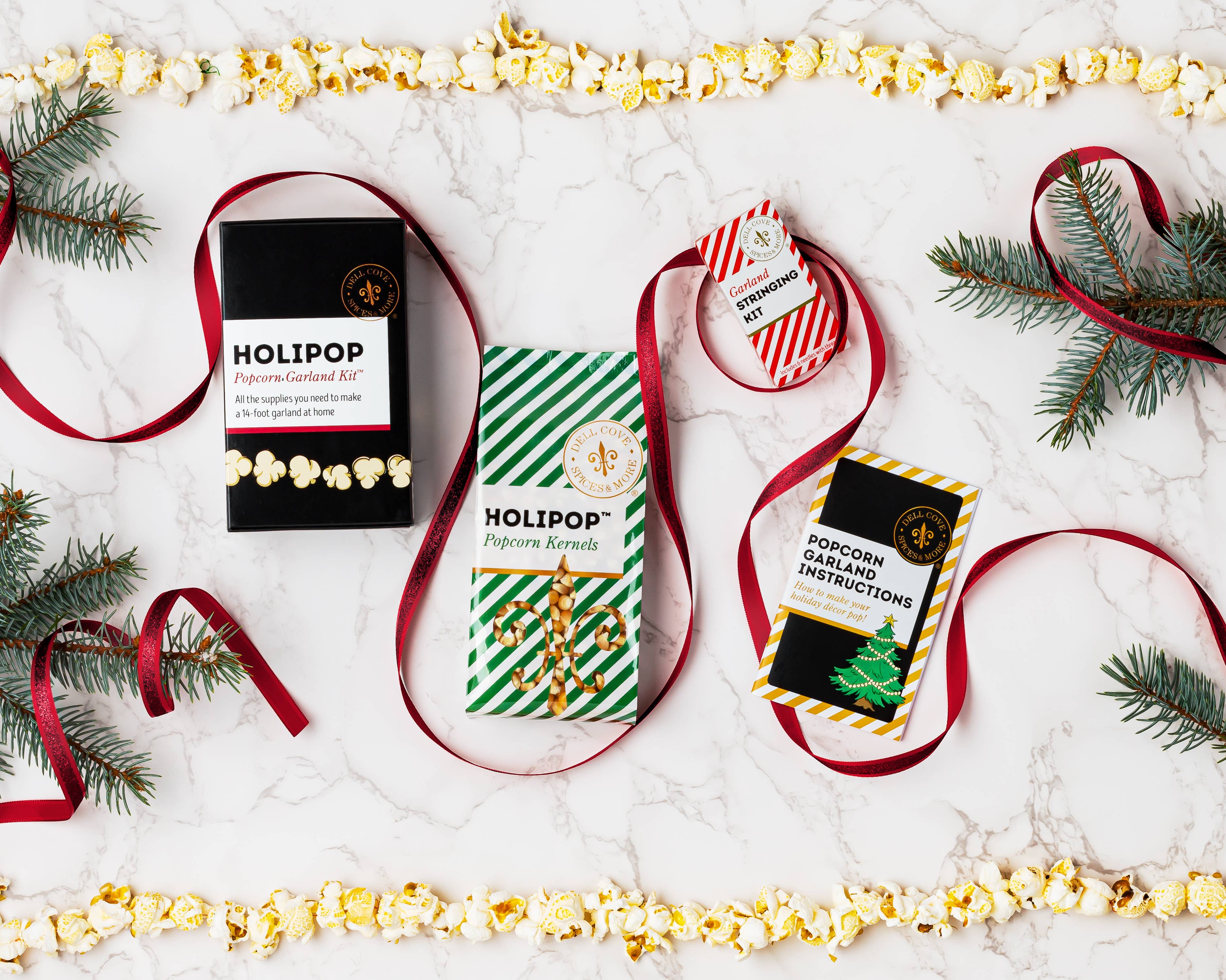 Dell Cove Spices & More Co. - Vente Kit de bricolage - Kit guirlande de popcorn HoliPop - Décoration de Noël à faire soi-même9