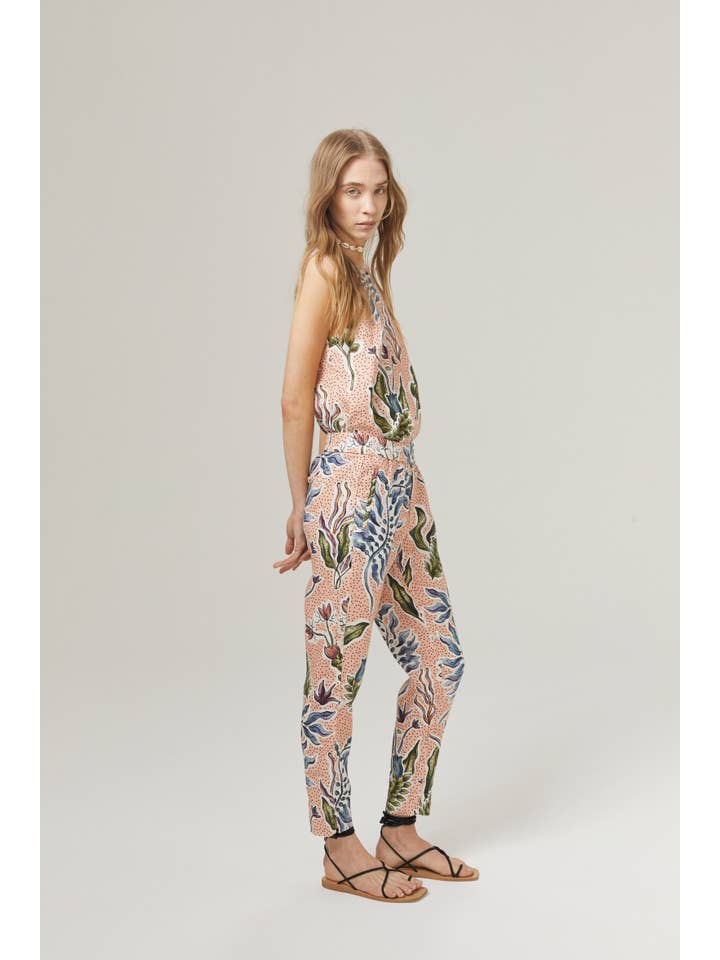 Lotus Jogger Linen Pants - Marrakech Gardens Print with Cont for wholesale on Faire