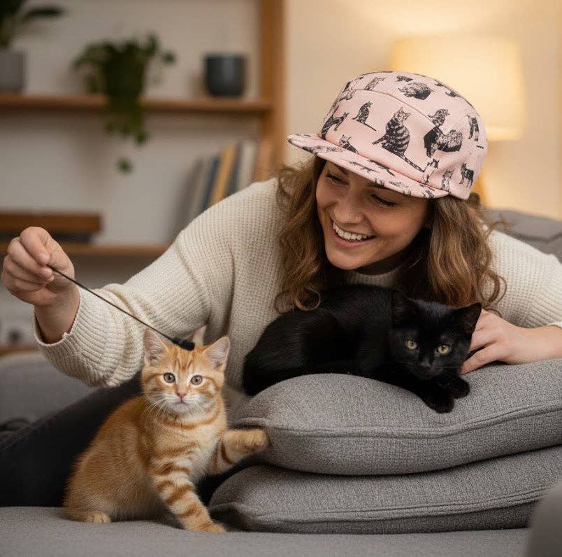 HATPHILE - Wholesale Flat Brim Cap - Women’s - HatPhile Kitten Kitty Cat Cotton 5-Panel Hat – Pink, Black, and Khaki6