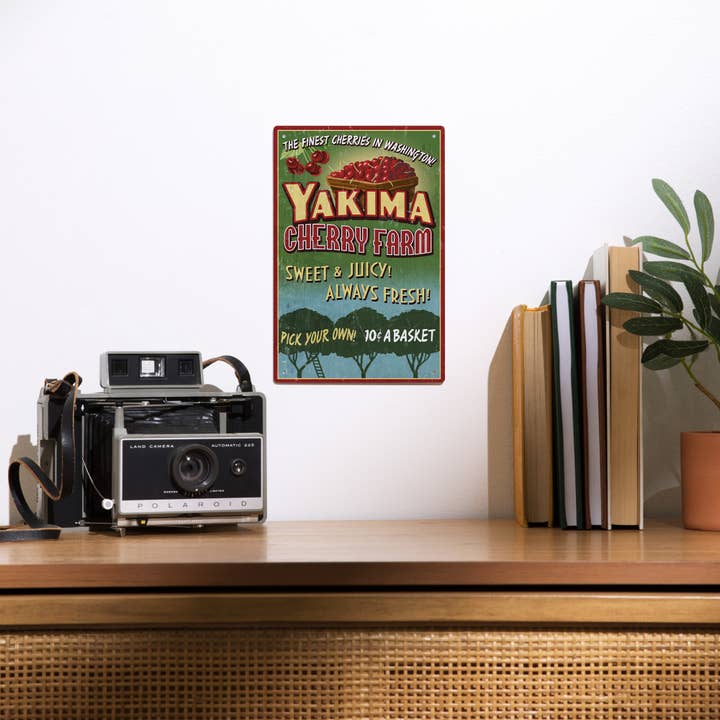 Lantern Press - Wholesale Sign - METAL SIGN ART Yakima, Washington, Cherries Vintage Sign