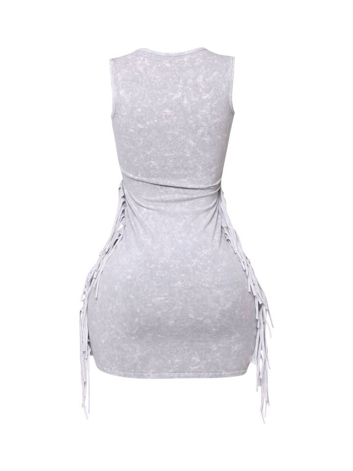 ICE CEMENT Mineral washed side fringe mini dress for wholesale on Faire
