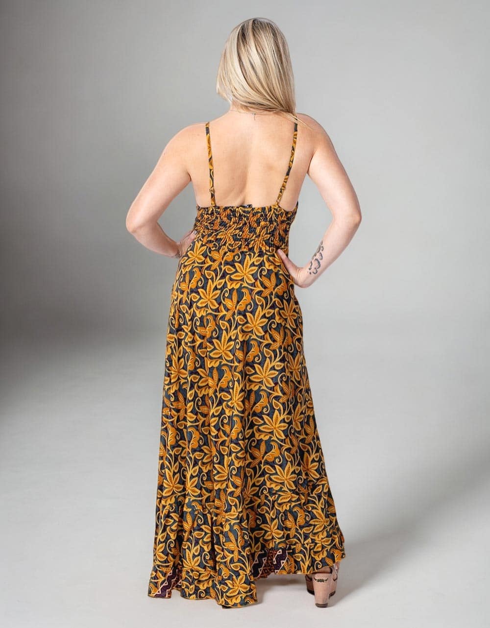 yellow KM2028A - V-neck Long Dress for wholesale on Faire3