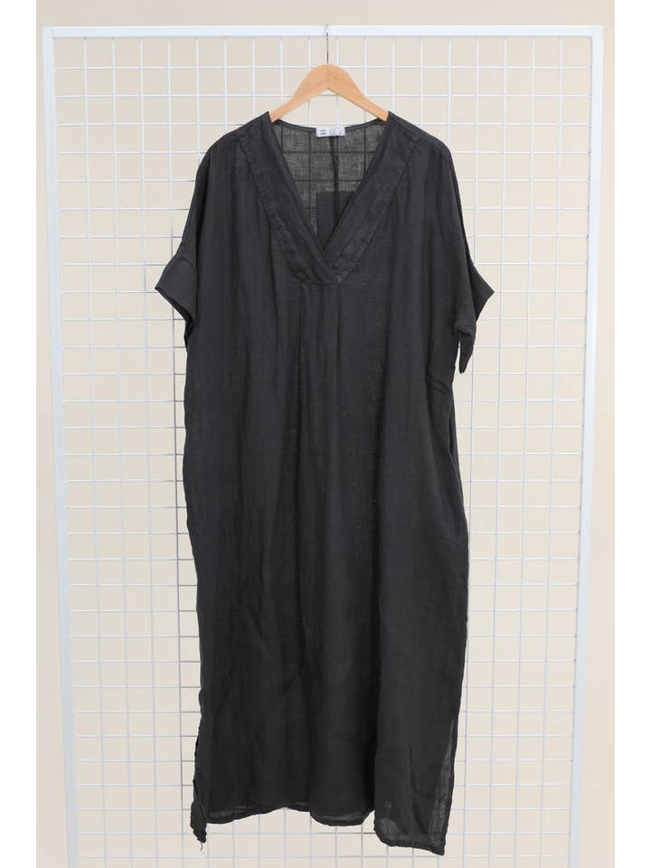 la maison des fibres naturelles - Wholesale Dress - Women's - Long dress v-neck 62733 100% linen41