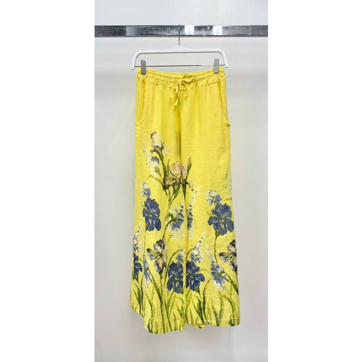 BLOSSOM BREEZE PRINT DRAWSTRING LINEN PANTS (12-03-BLOSSOM) for wholesale by VENTI6