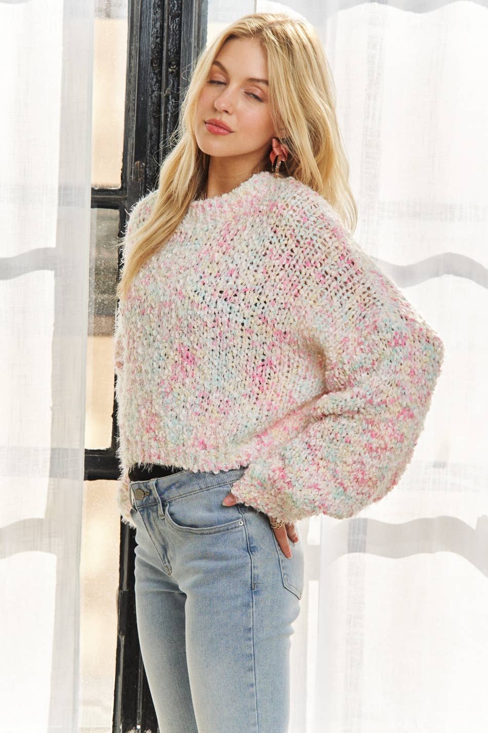 ADORA LA - Wholesale Knit Sweater - Women's - CESW3457-MULTI COLOR POPCORN TEXTURED SWEATER TOP7