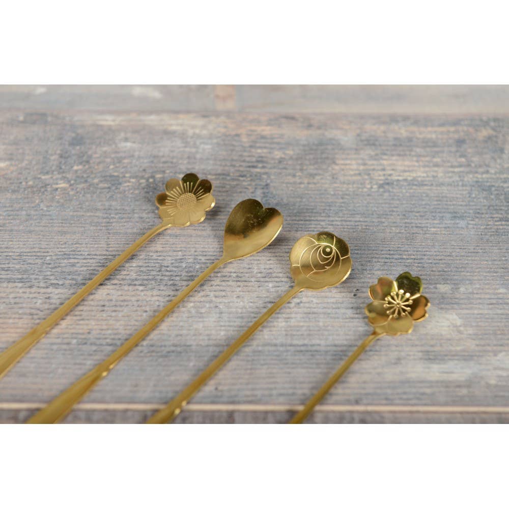 AULICA - Wholesale Table Spoon (Cutlery) - Long flower golden spoons - set of 42