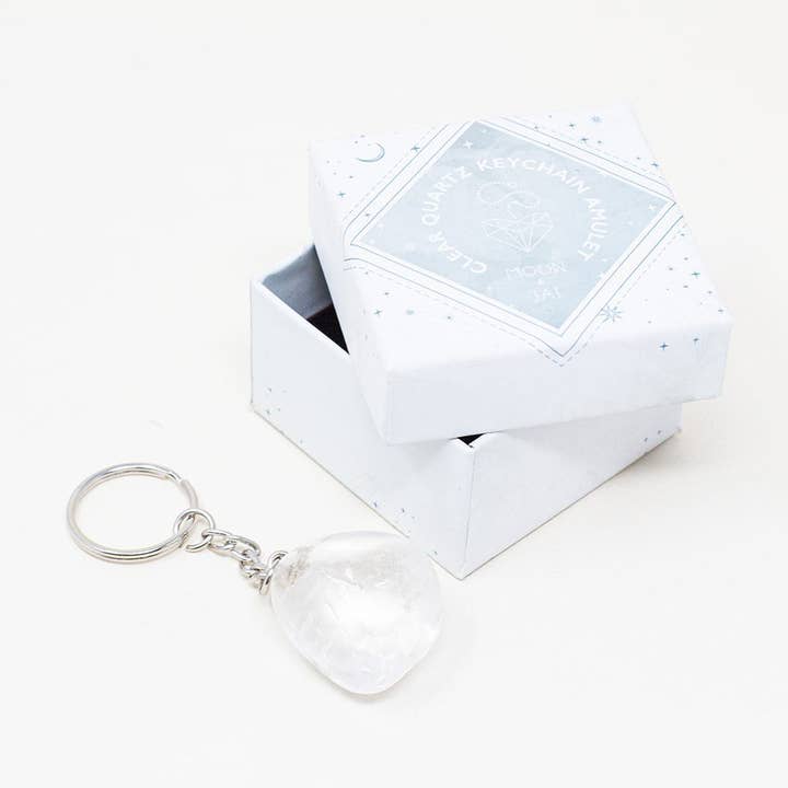 Clear quartz home protector ~ amulet keychain for wholesale by Moon and Jai
