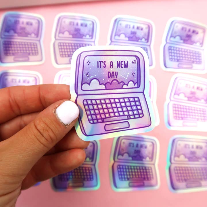 RebelJones - Wholesale Sticker - It's a New Day, Holographic Laptop Sticker