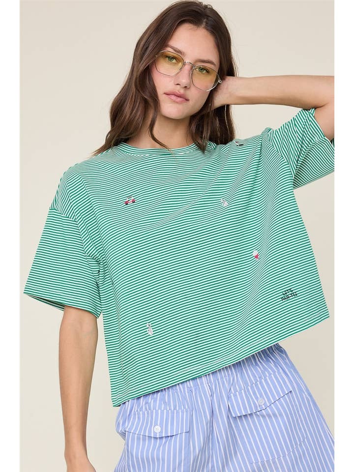 TEE-SHIRT EN MAILLE RAYÉE AVEC ICÔNES DE GOLF / WL25-11940 pour la vente par Wishlist Apparel
