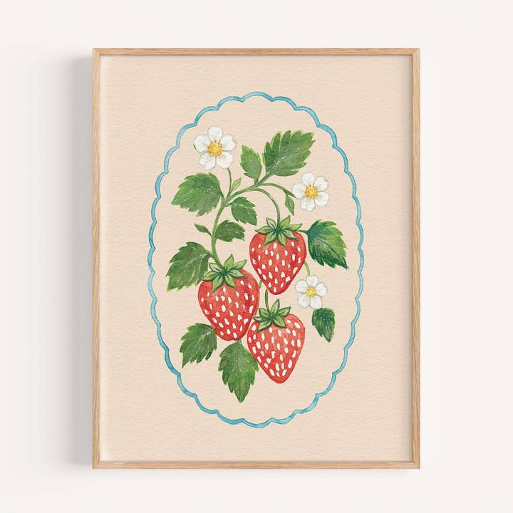 Strawberries Garden Watercolor Art Print for wholesale by Studio Miller