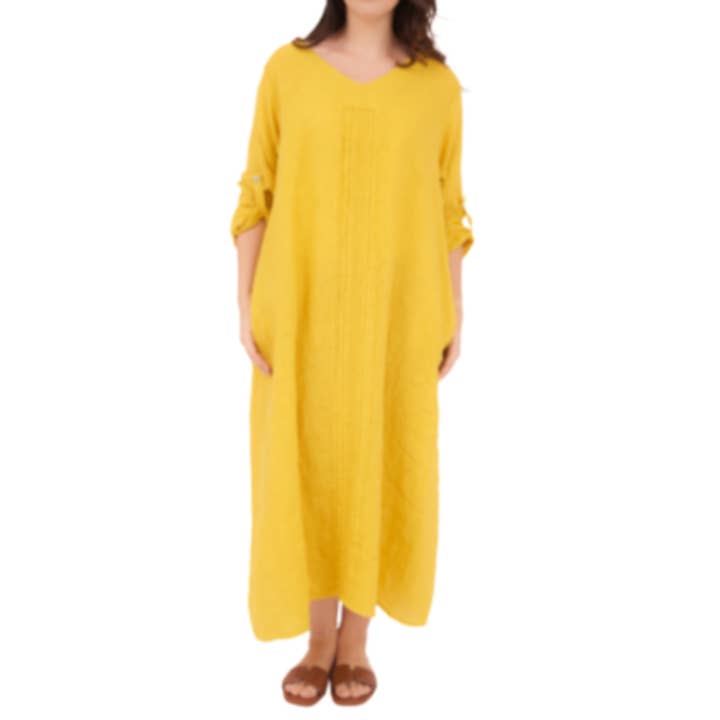 6677 Senape Vera May Abito in Lino Italiano per la vendita all'ingrosso da parte di VeraMay