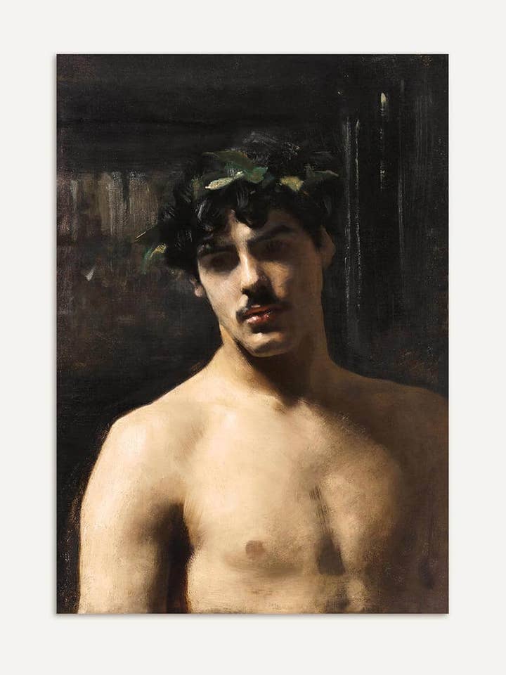 Mandlig akt kunsttryk – Klassisk portræt med laurbærkrans for engroshandel hos Modern Antique Prints