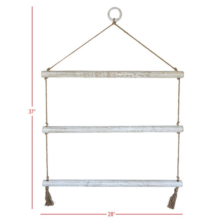 Foreside Home & Garden - Wholesale Wall Mounted Shelf - Hudson Retail Display Hanging Blanket Ladder White Wood