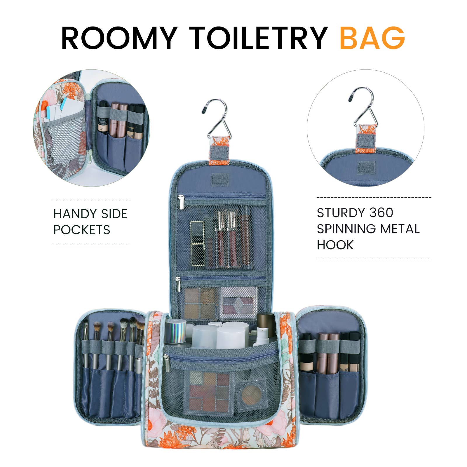 wandf - Wholesale Toiletry Bag - Women's - Versatile Hanging Cosmetic Bag with Floral Design for Travel1