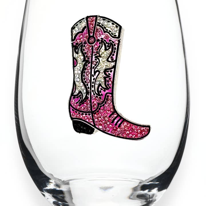 The Queens' Jewels® - Wholesale Wine Glass - Pink Cowboy Boot Stemless Wine Glass1
