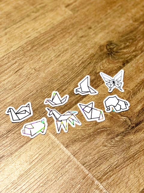 Lot d'autocollants forestiers pliés : origami, imperméable, autocollant pour la vente par The Julia Rose Company