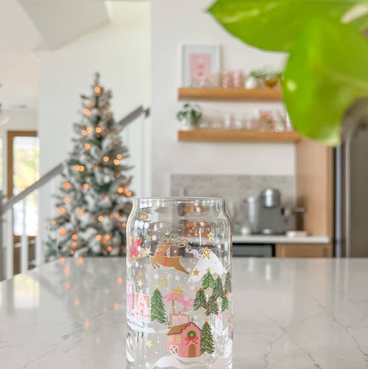 Hart and Flora Shop - Wholesale Drinking Glass/Cup - 16oz Winter Scene Glass0