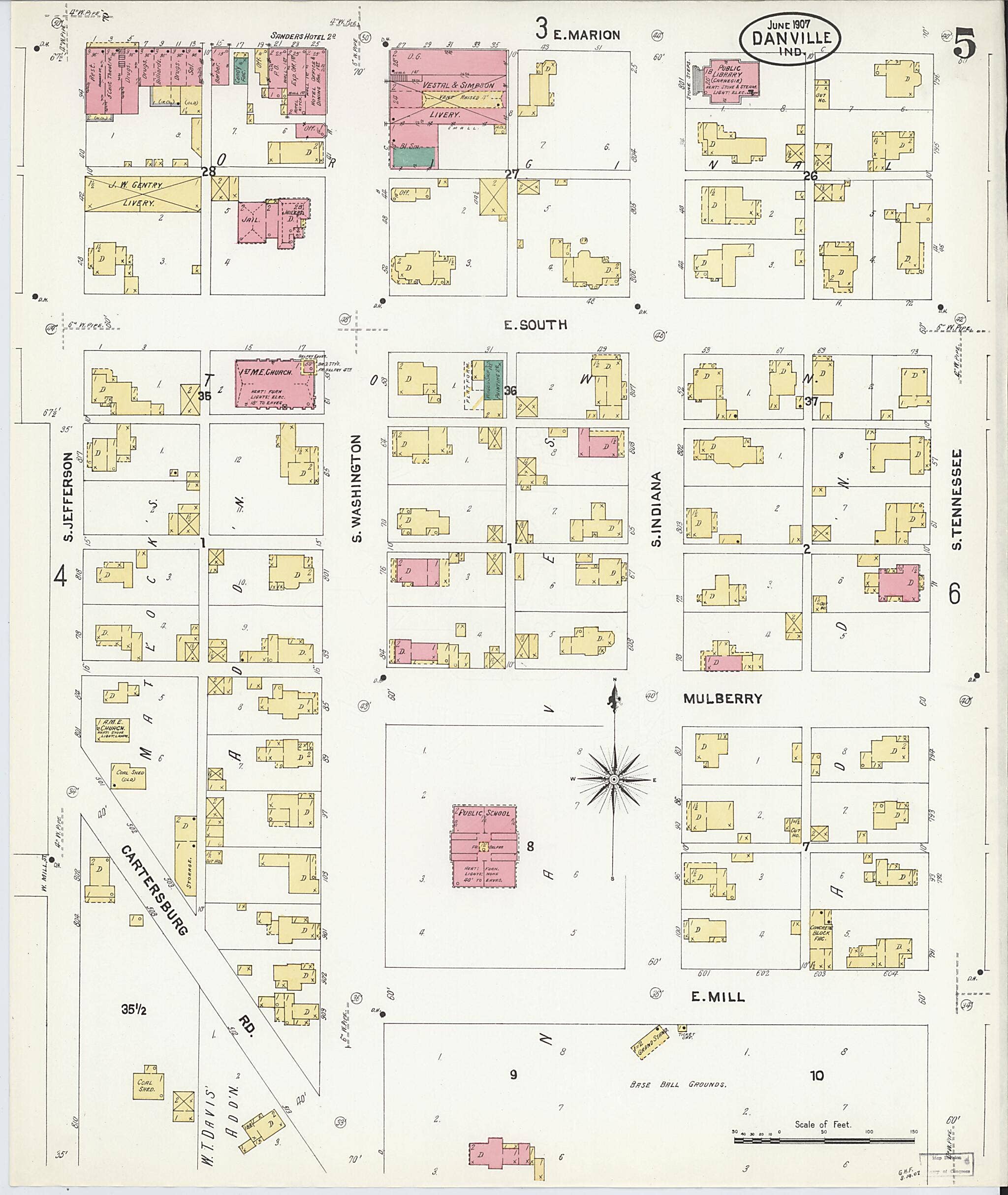 Relic Map Co. – Engroshandel Kort – Danville, Hendricks County, Indiana 1907 (Ark 5 af 6)0