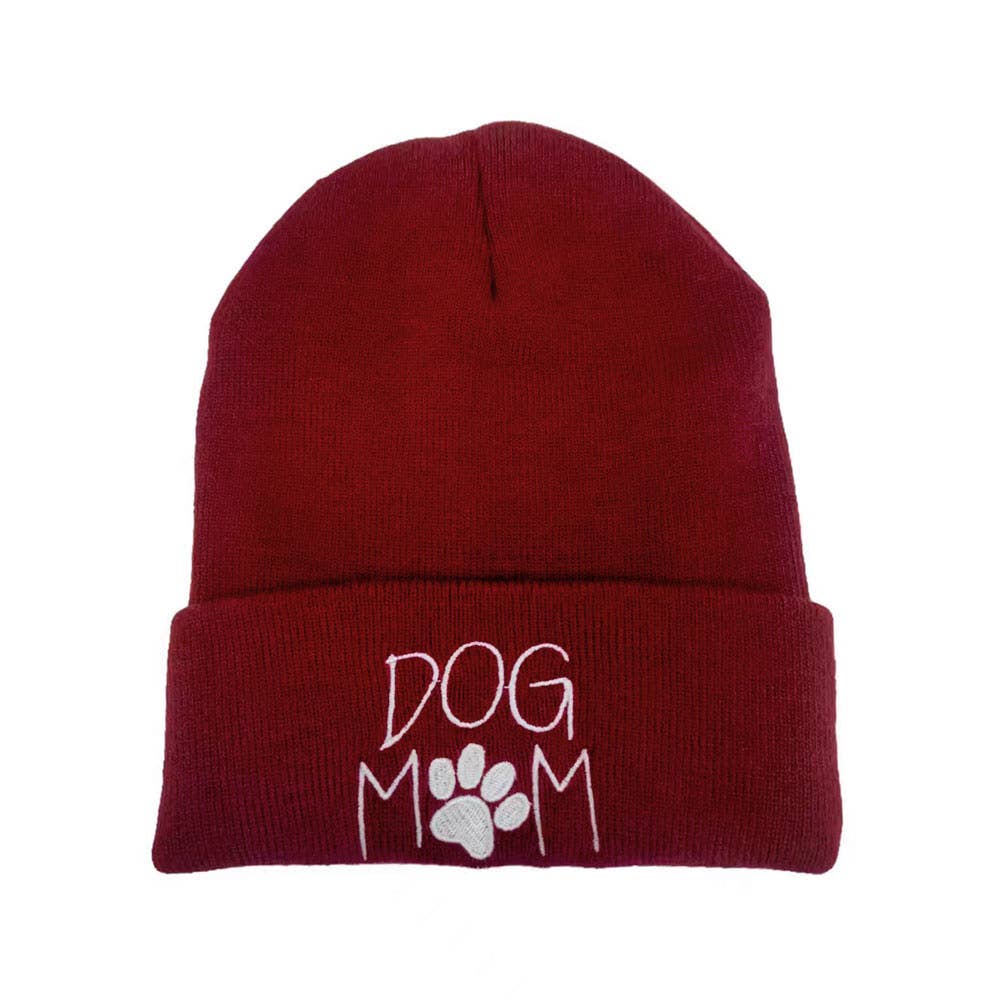Sensibling Corp. - Wholesale Beanie - Women's - Dog Mom Message Paw Pointed Solid Knit Beanie Hat1