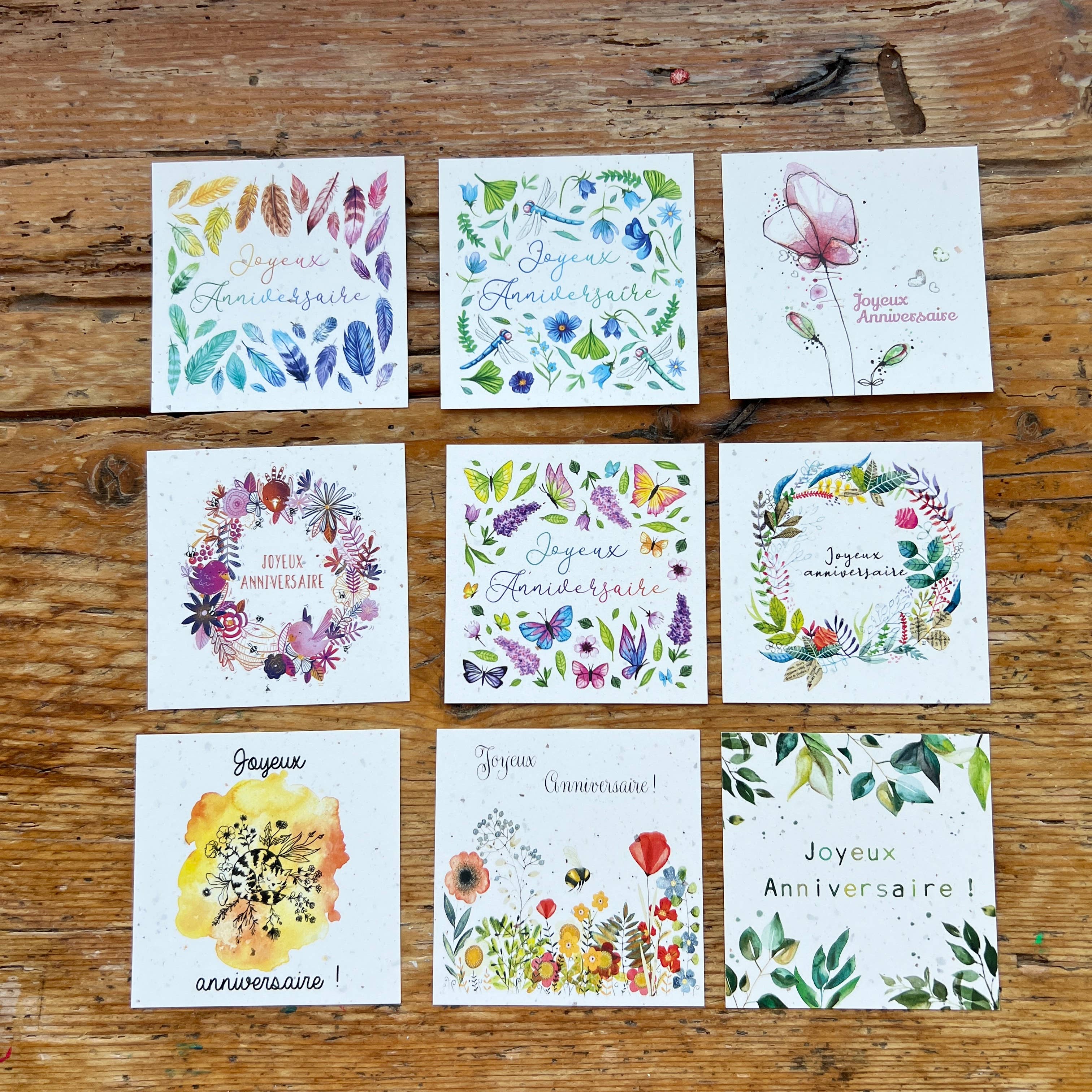 Les cartes de Lulu – Großhandel Geburtstagskarten – 9er Set kleine quadratische Geburtstagskarten, 9 x 9 cm, beidseitiger Druck2