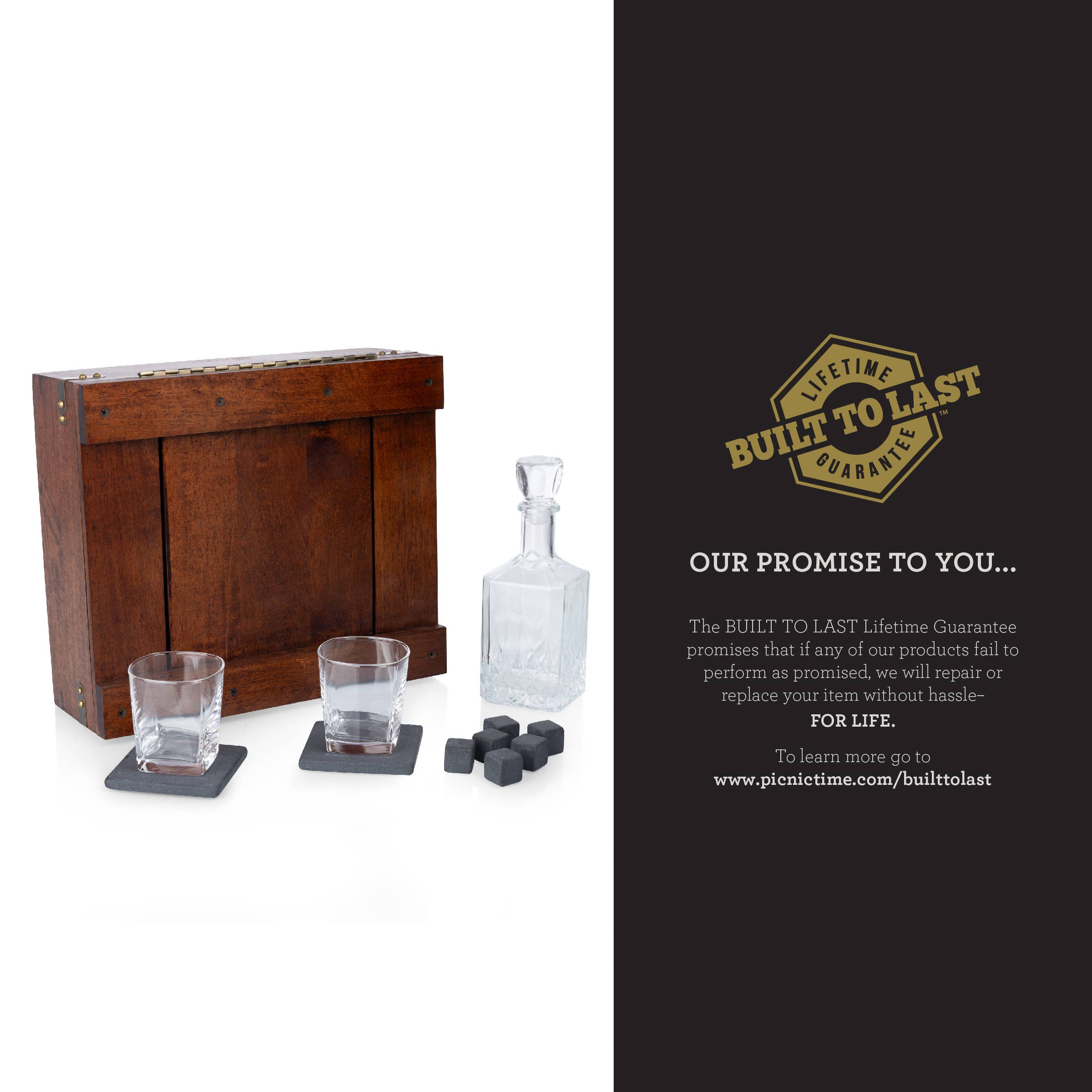 Dark Stain Parawood Whiskey Box with Decanter - Gift Set for wholesale on Faire3
