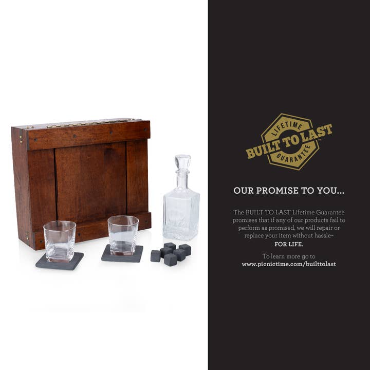 Dark Stain Parawood Whiskey Box with Decanter - Gift Set for wholesale on Faire3