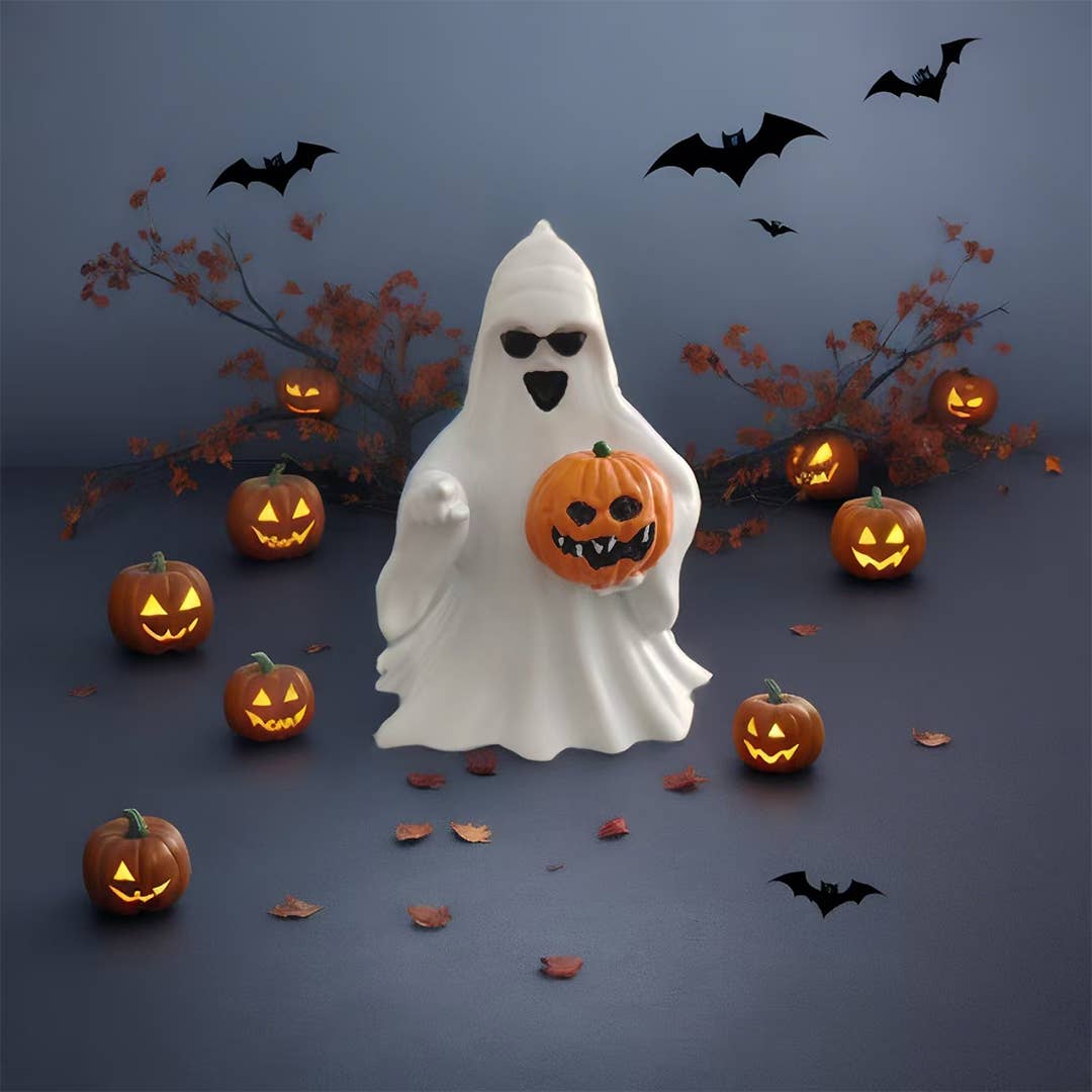 UNISHE - Wholesale Decorative Tabletop Object - Halloween Middle Finger Cute Ghost Pumpkin Figurine ZK34560
