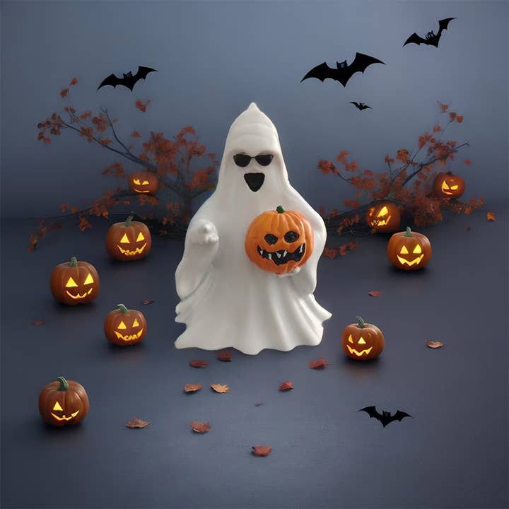 UNISHE - Wholesale Decorative Tabletop Object - Halloween Middle Finger Cute Ghost Pumpkin Figurine ZK3456