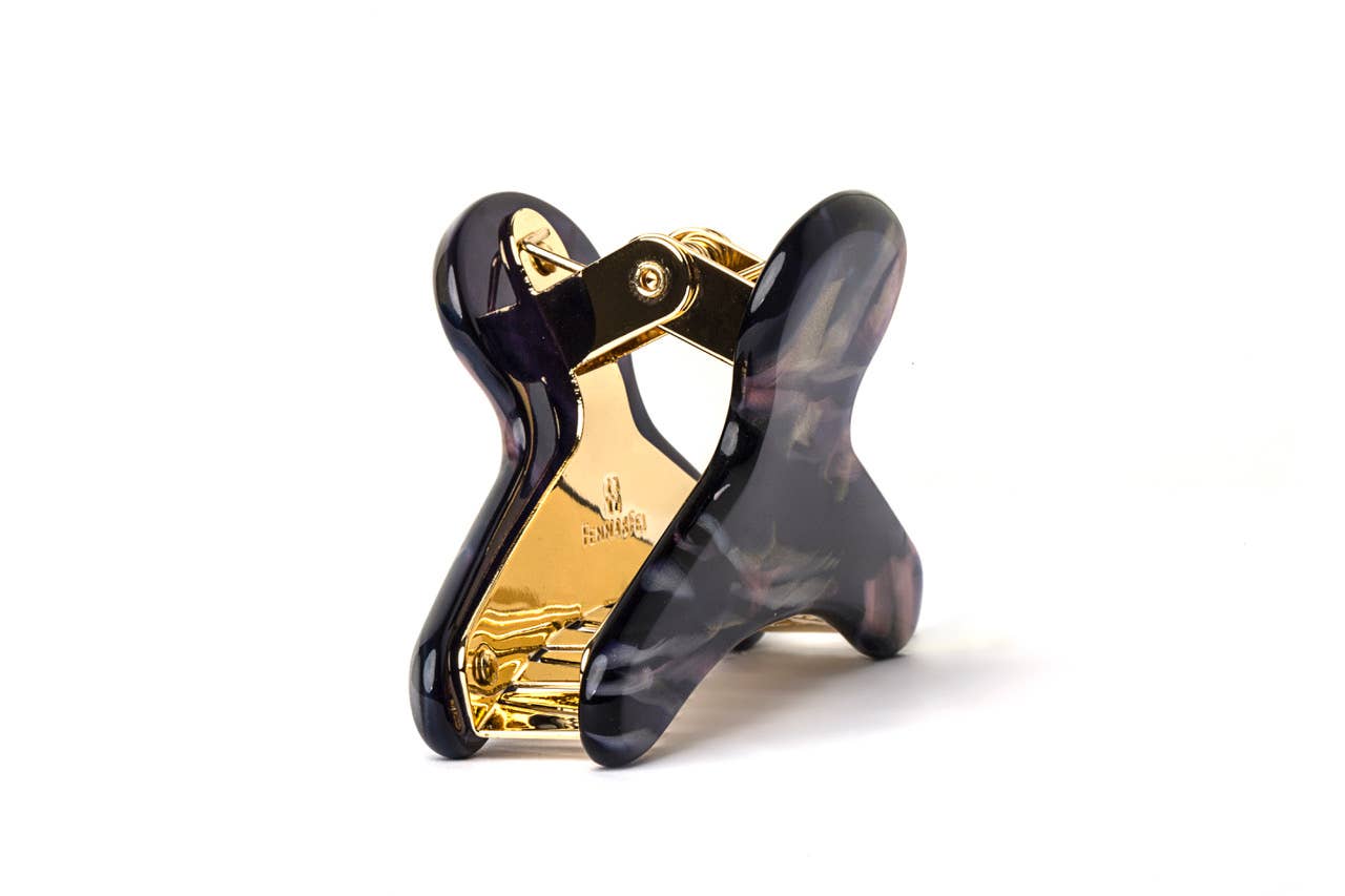 Fenna&Fei – Großhandel Haarclip – Damen – Französische Kralle im Kosmos | Schwarz Lila Gold Blau Irisierende Acetatkralle4