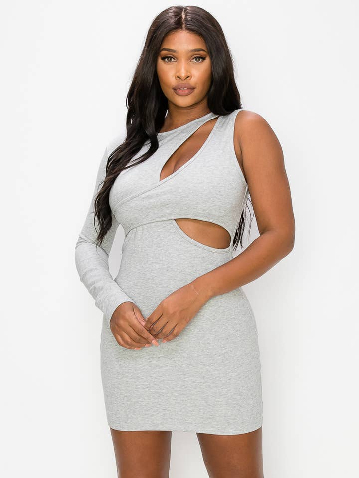 MINI ABITO IN SPUGNA CON MANICHE SBILANCIATE per la vendita all'ingrosso da parte di Shop Michella