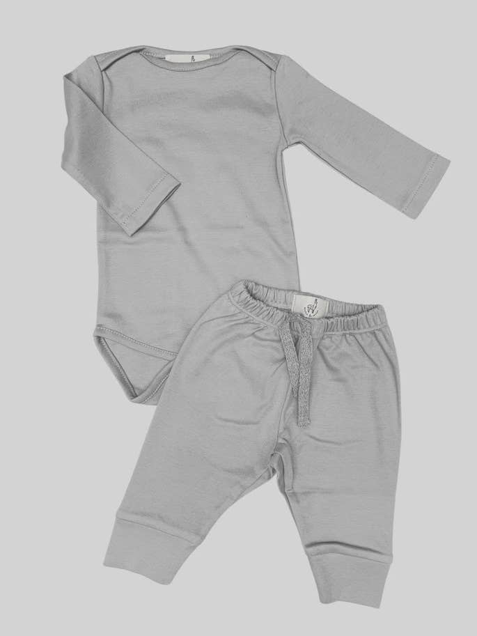 Orgnic Pima Cotton onsie and pant set in Cloud Grey for wholesale by Gentle & Joyful
