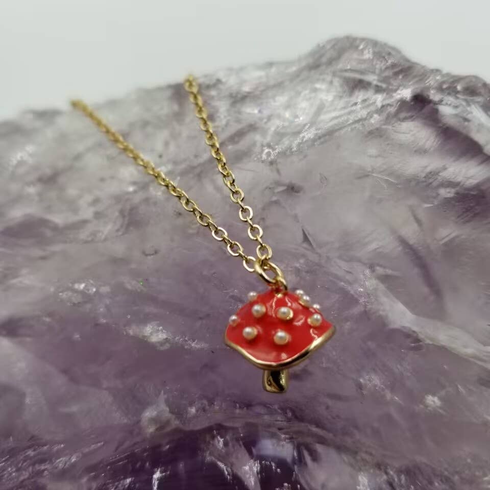 magnolia jewelry - Wholesale Halskettinghanger - Emaille halsketting met paddenstoel1