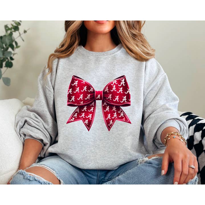 Alabama Crimson Roll Tide Coquette Bow Football Sweatshirt for wholesale by Gia Gifts Boutique