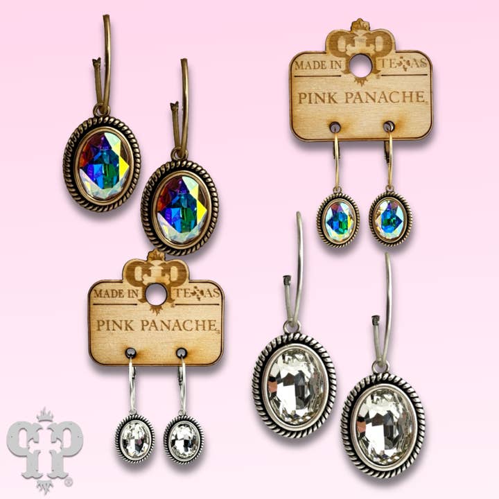 Medelstor oval kristalldroppe på liten creolörhänge för wholesale av Pink Panache Brands