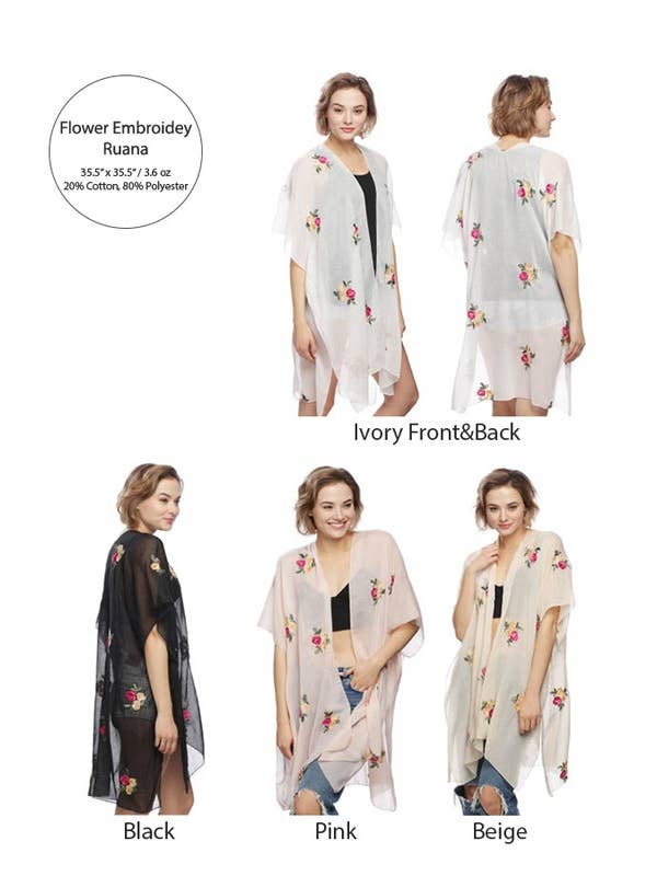 Suzie Q USA - Wholesale Kimono – Women's - Floral Embroidery Ruana8