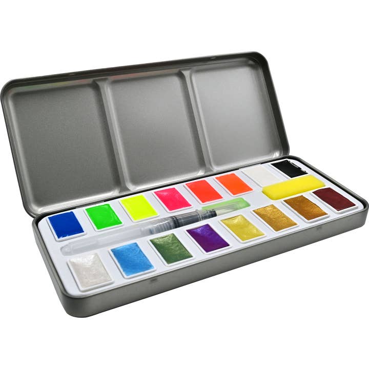 Peter Pauper Press - Wholesale Watercolor Paint - Studio Series Metallic & Neon Watercolor Paint Set (Set of 18 Colors)1