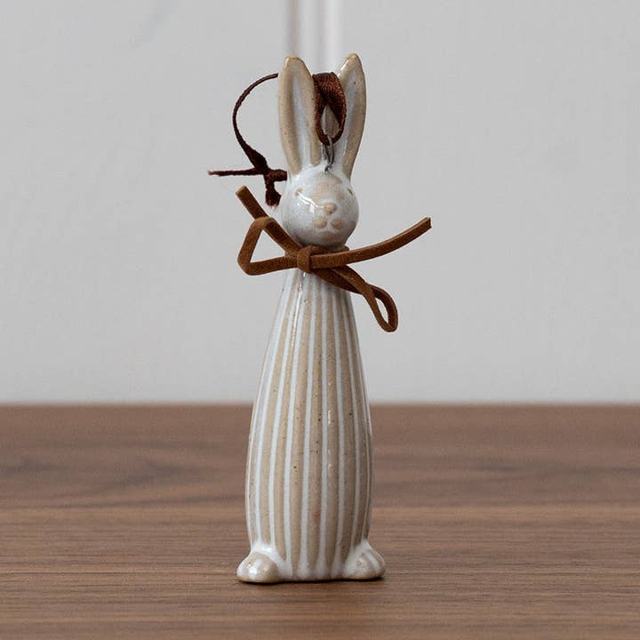 Hanging Ceramic Bunny With Bow (10 cm) for wholesale by We Love Seasons Ltd