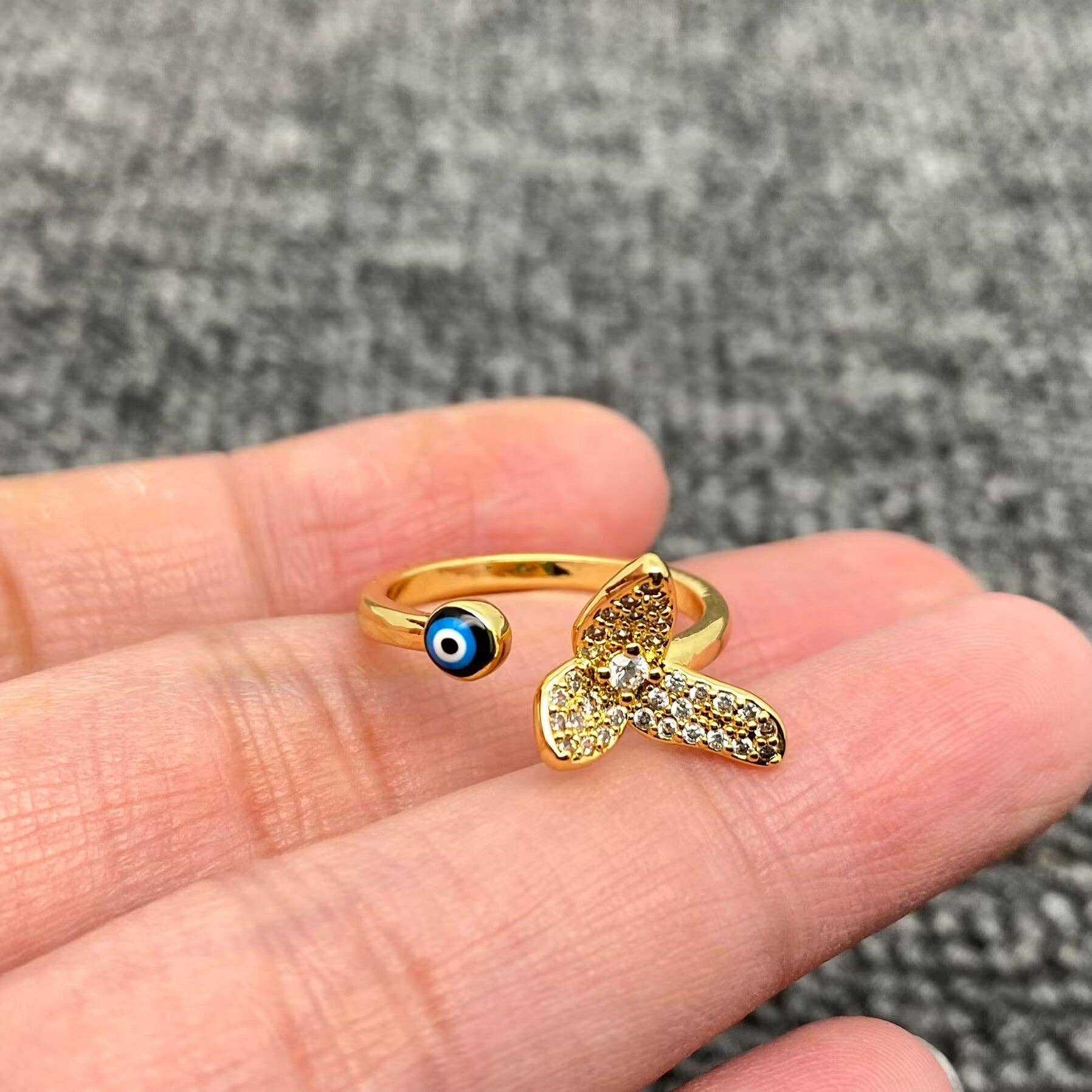 Mio Queena - Wholesale Cocktail/Statement Ring - Enamel Rhinestone Turkey Eye Evil Eye Golden Adjustable Rings3