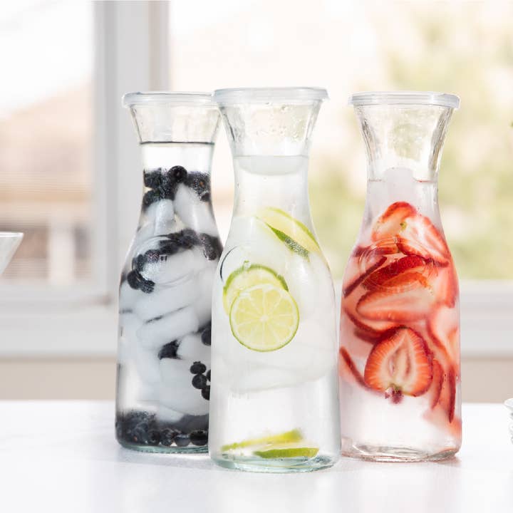 Kook - Wholesale Carafe - Kook Glass Carafes with Lids, 33 oz, Set of 4