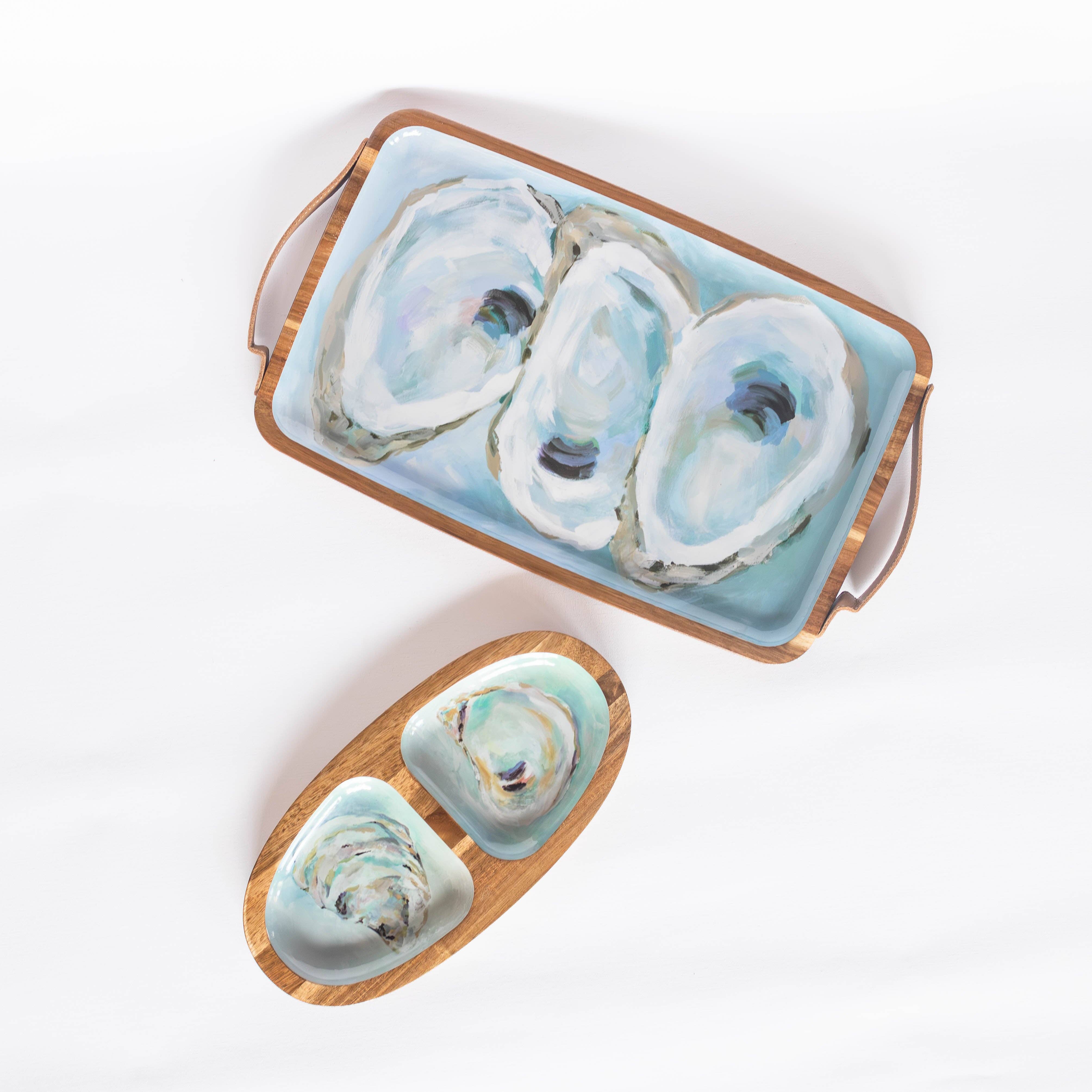 Kim Hovell Art - Wholesale Serving Tray - Wooden Serving Tray (Rectangle) - Coastal Oysters2