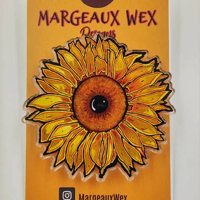 Épinglette en acrylique Sunflower Eye of Protection pour la vente par Margeaux Wex Designs