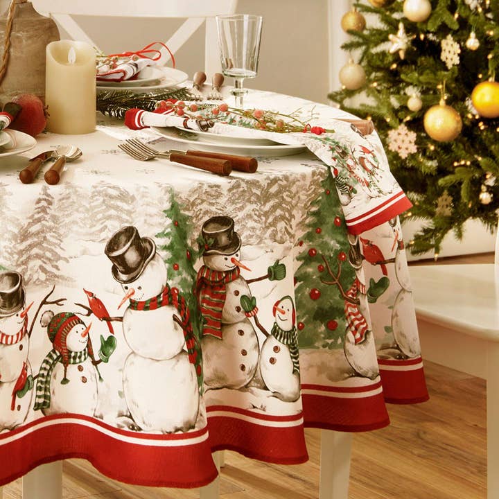Elrene Home Fashions - Wholesale Tablecloth - Snowman Winterland Holiday Snowflake Christmas Tablecloth