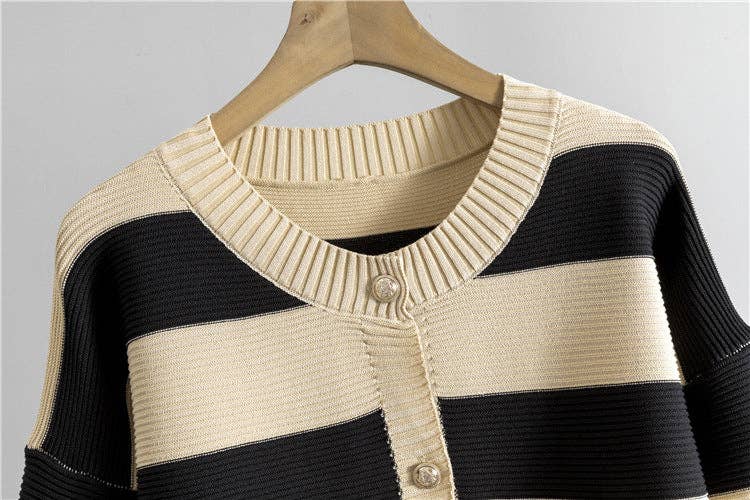 Classic Black Chic Korean TwoPiece Knit Set Cardigan  Top for wholesale on Faire8