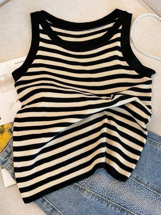 black and white stripes tank for wholesale by Fashion Combination