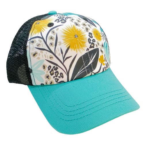Floral Jaguar Print Trucker Hat-Adult Size for wholesale by Wild Child Hat Co